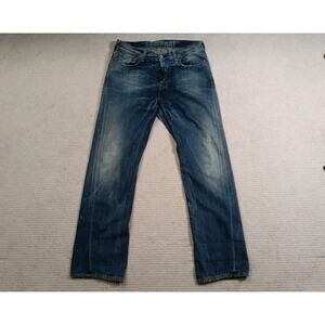 Evisu EU ED Samurai Distressed Jeans Mens 33W x 32L Made In Italy Button Fly